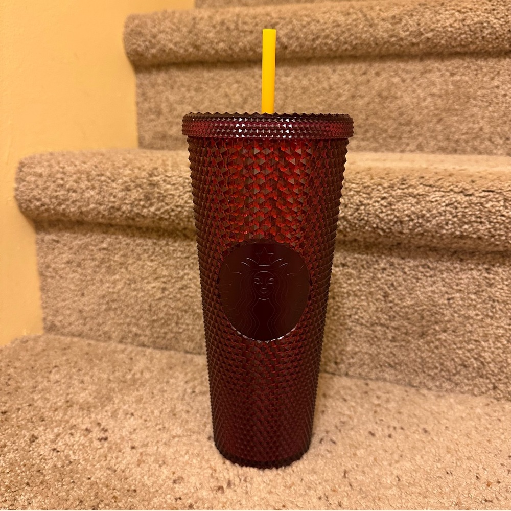 New - Starbucks Burgundy Textured Tumbler w/Bright Yellow Straw (MN Collection)